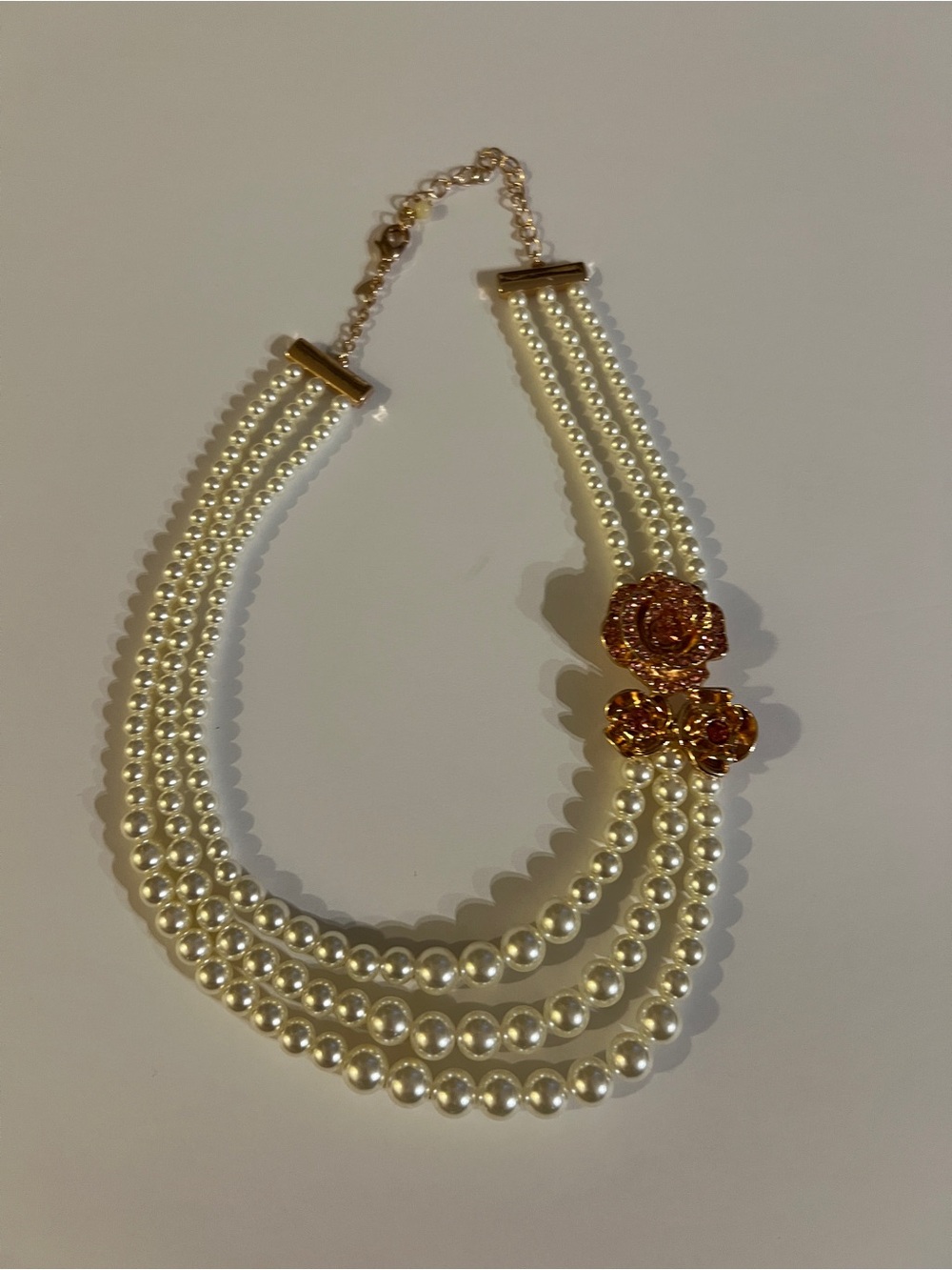 Avon Studio 1886 Rose Garden Pearly Necklace 3 strands faux pearls and flowers